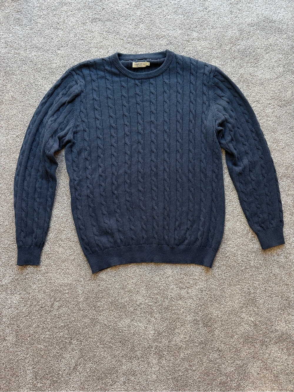 Men’s Collars and Co Navy Blue Crewneck Cable Knit Sweater Size Large
